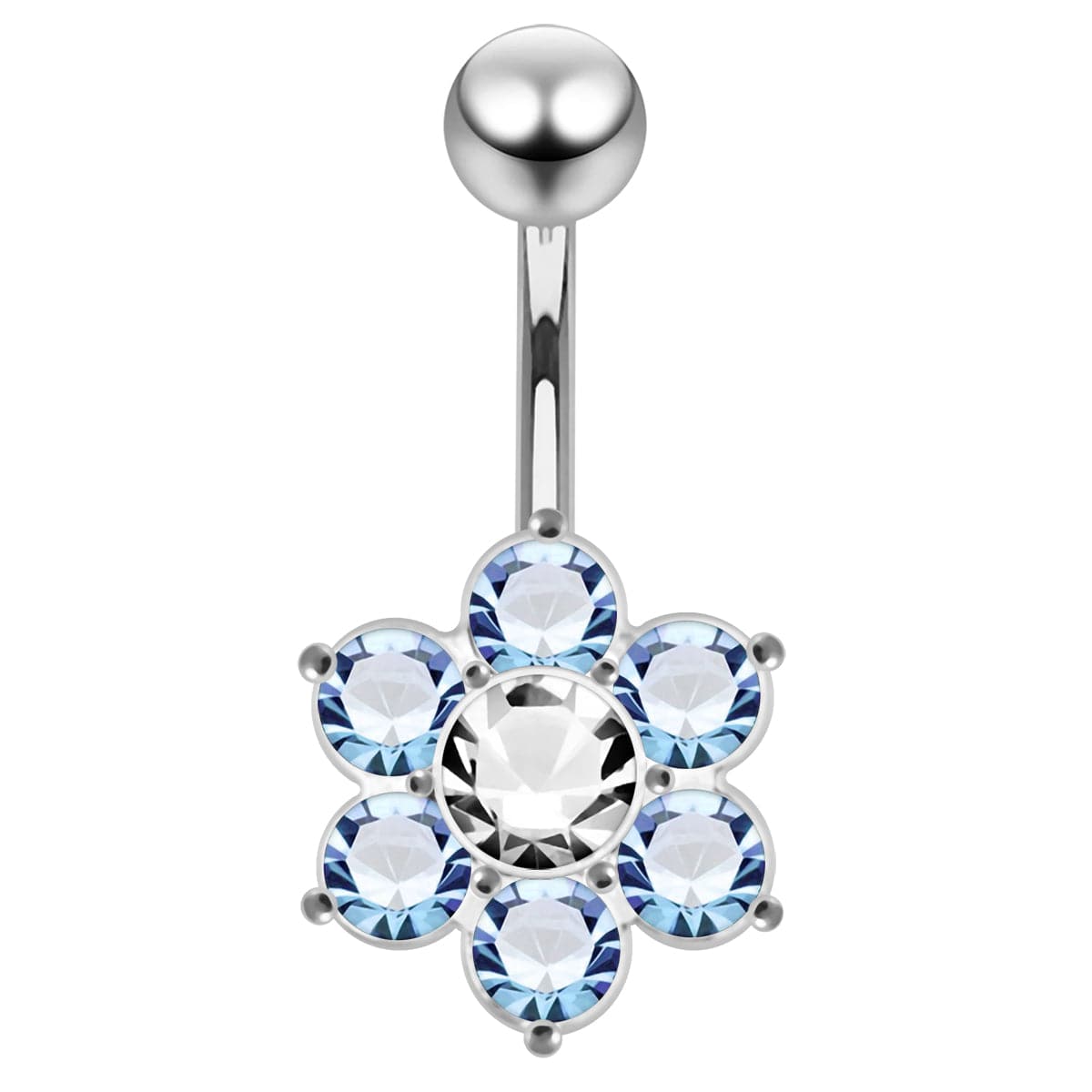 925 Sterling Silver Jewelled Flower Navel Belly Ring - Monster Piercing