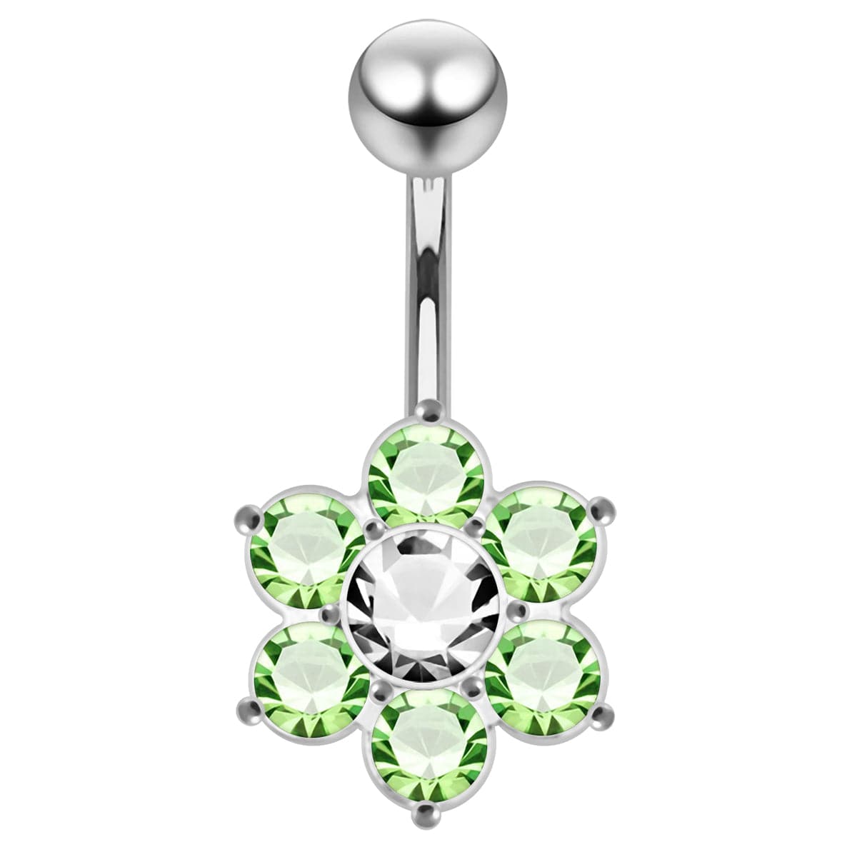925 Sterling Silver Jewelled Flower Navel Belly Ring - Monster Piercing