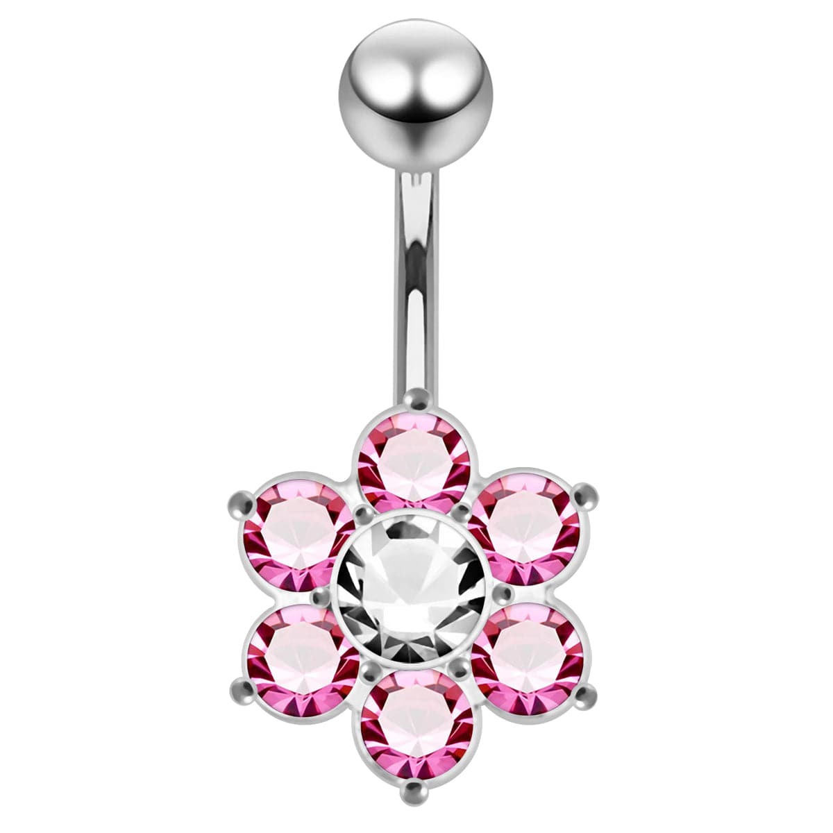 925 Sterling Silver Jewelled Flower Navel Belly Ring - Monster Piercing
