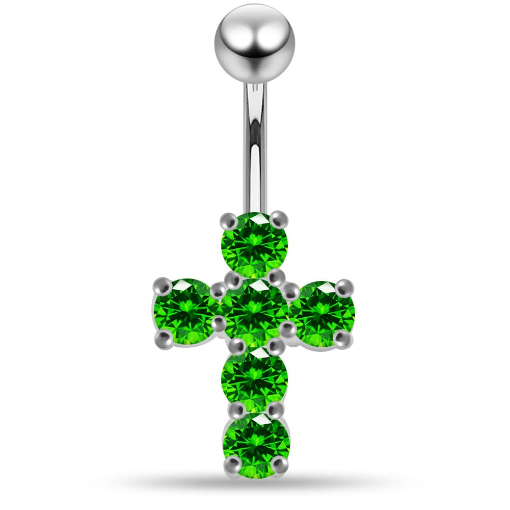 925 Sterling Silver Multi Jewelled Cross Non-Moving Belly Ring - Monster Piercing