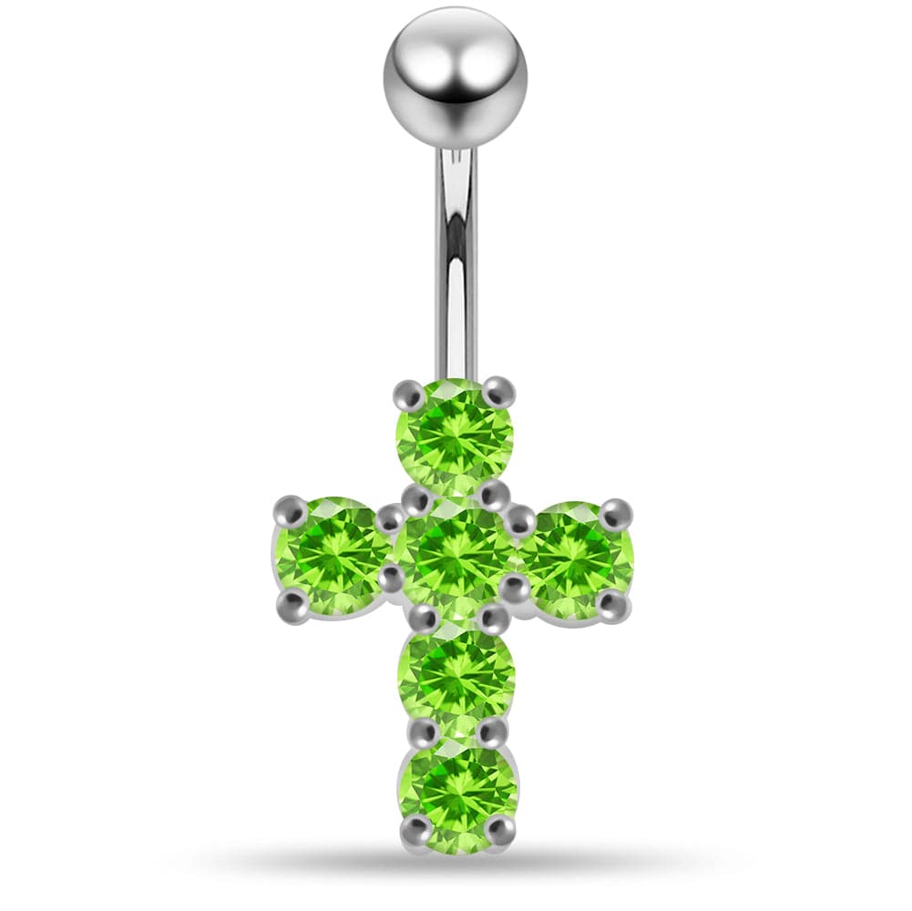 925 Sterling Silver Multi Jewelled Cross Non-Moving Belly Ring - Monster Piercing