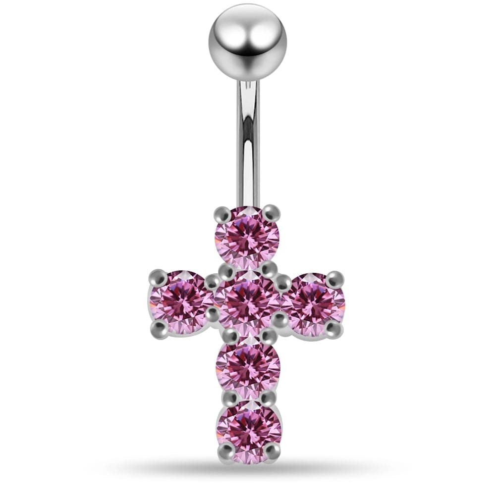925 Sterling Silver Multi Jewelled Cross Non-Moving Belly Ring - Monster Piercing