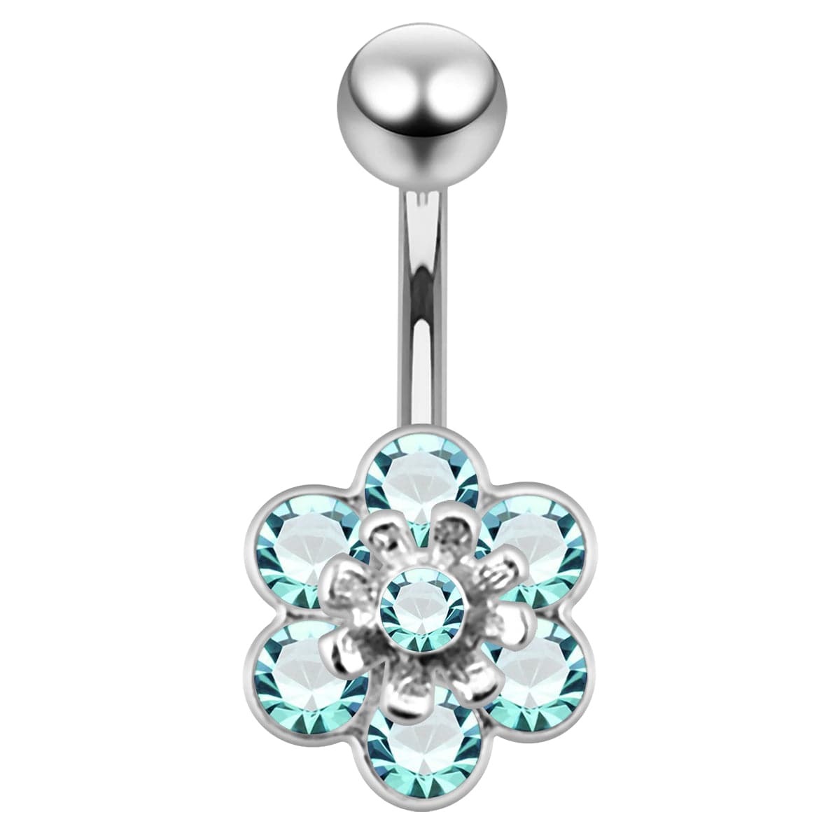 925 Sterling Silver Jewelled Flower Navel Belly Banana - Monster Piercing
