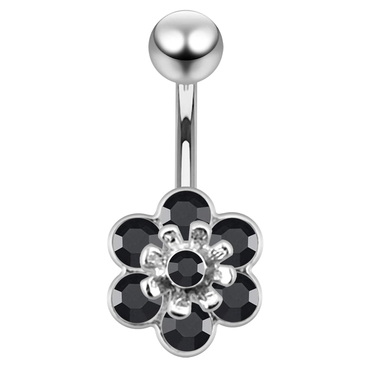 925 Sterling Silver Jewelled Flower Navel Belly Banana - Monster Piercing