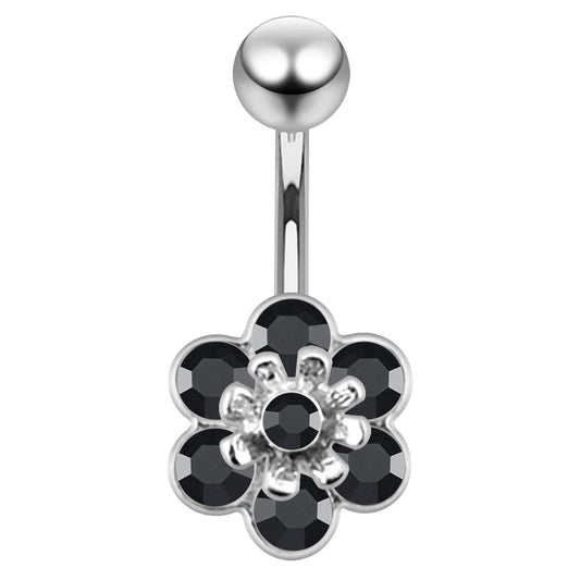 925 Sterling Silver Jewelled Flower Navel Belly Banana - Monster Piercing