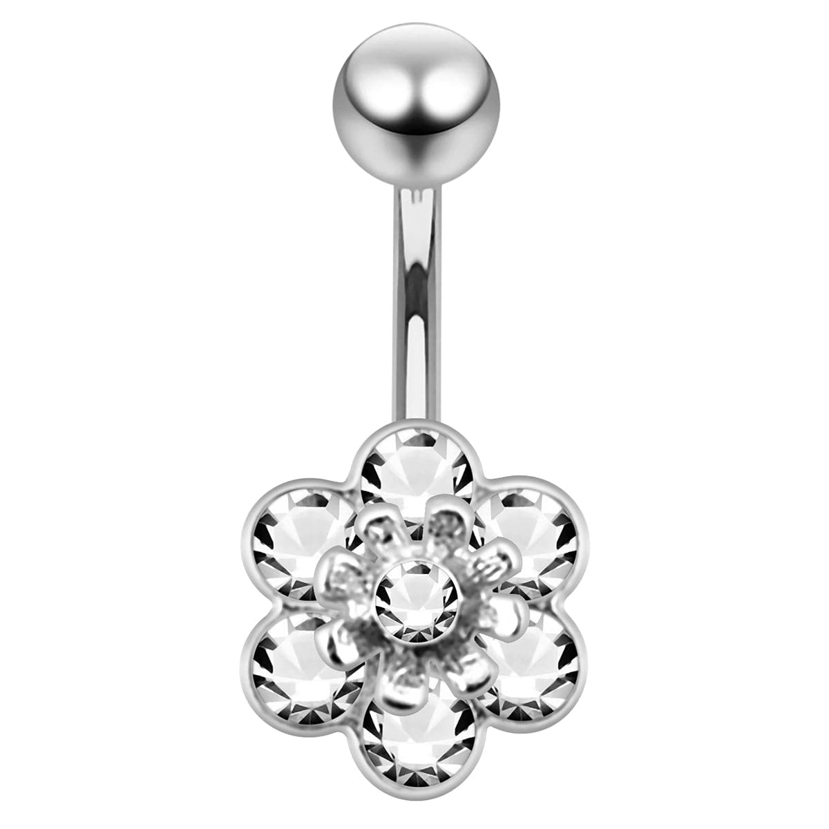 925 Sterling Silver Jewelled Flower Navel Belly Banana - Monster Piercing