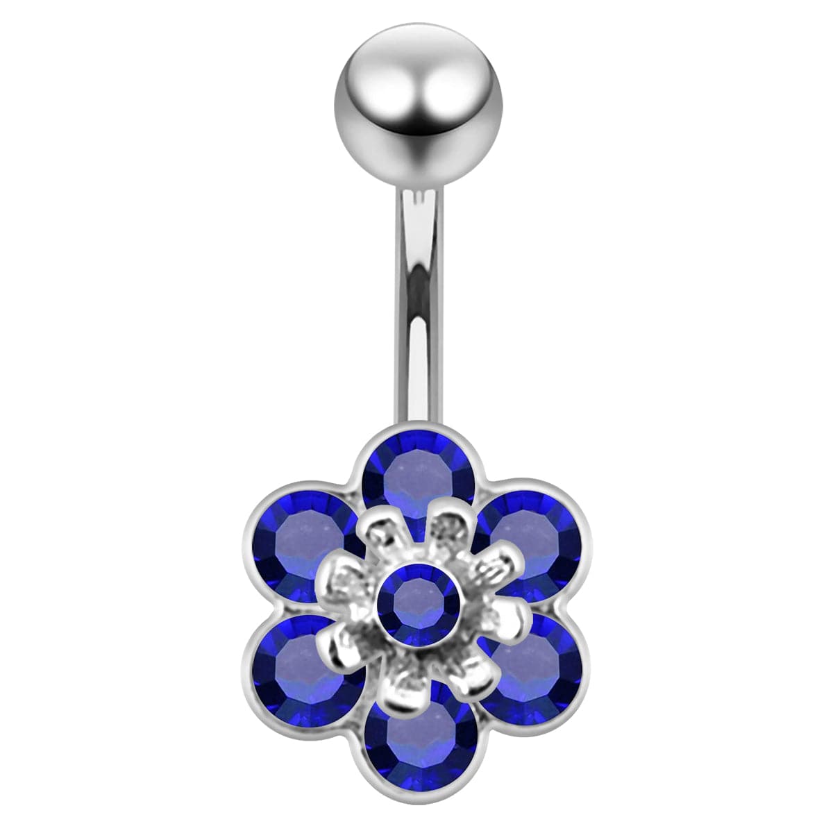 925 Sterling Silver Jewelled Flower Navel Belly Banana - Monster Piercing