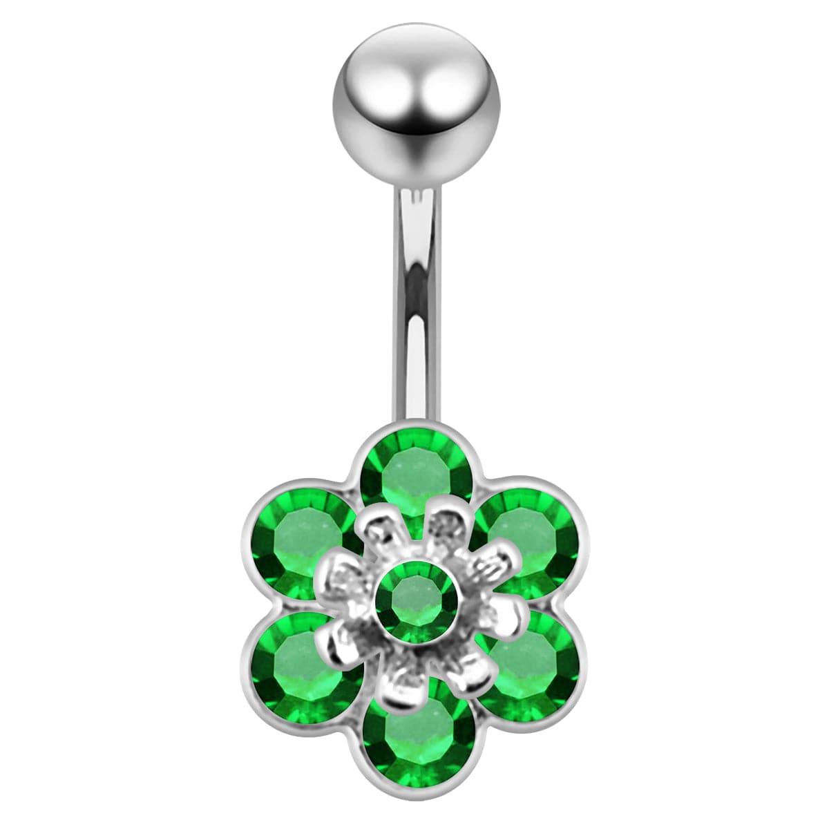 925 Sterling Silver Jewelled Flower Navel Belly Banana - Monster Piercing