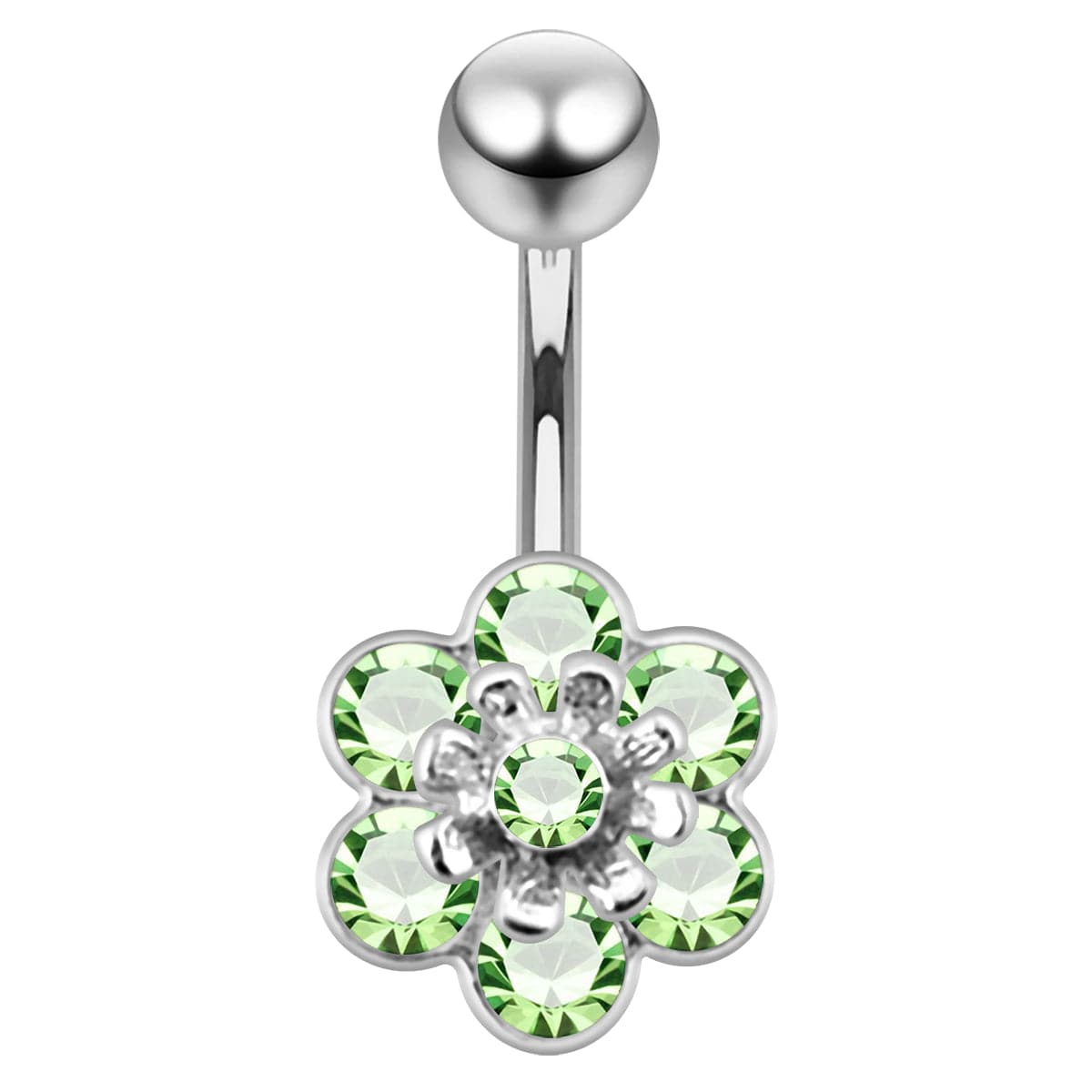 925 Sterling Silver Jewelled Flower Navel Belly Banana - Monster Piercing