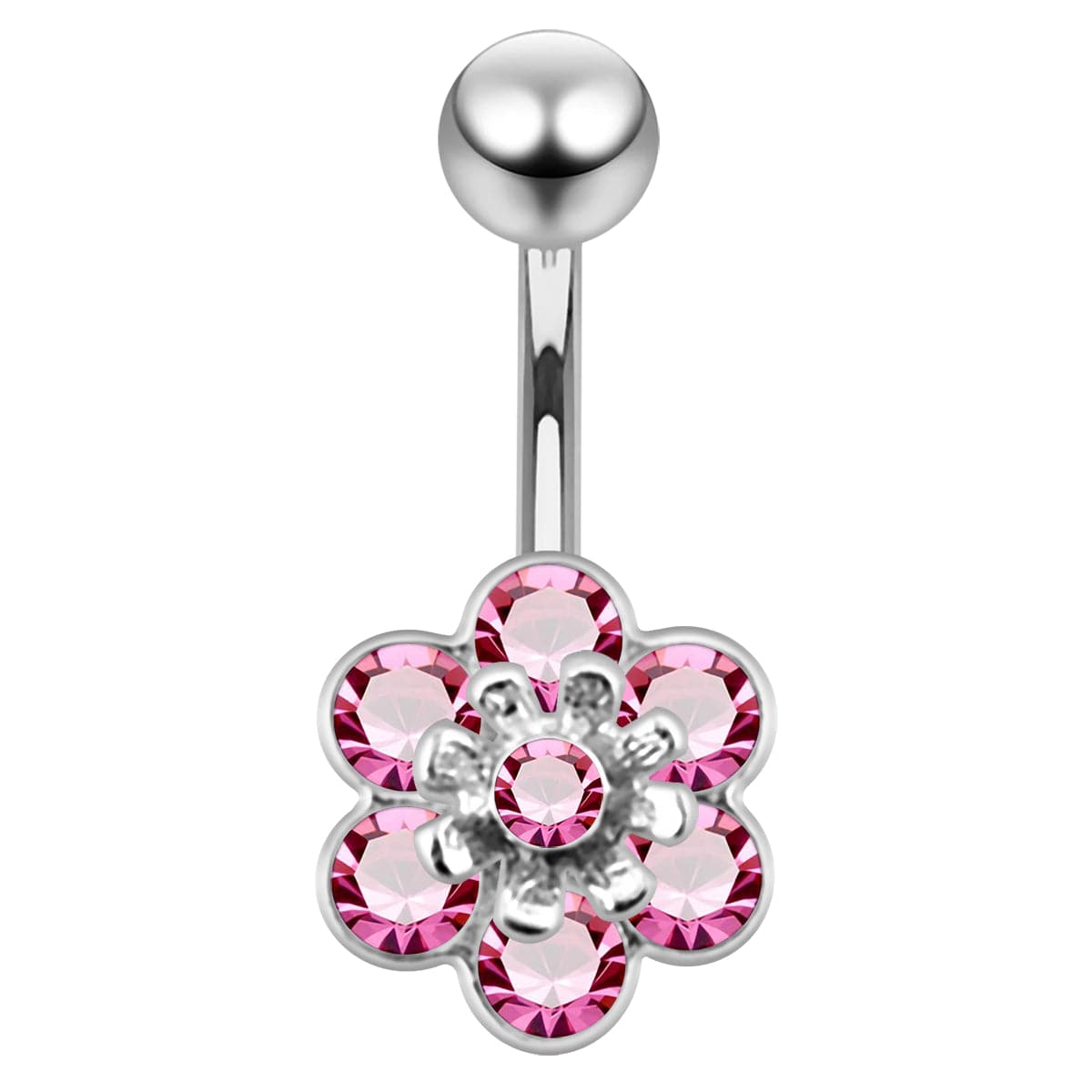 925 Sterling Silver Jewelled Flower Navel Belly Banana - Monster Piercing