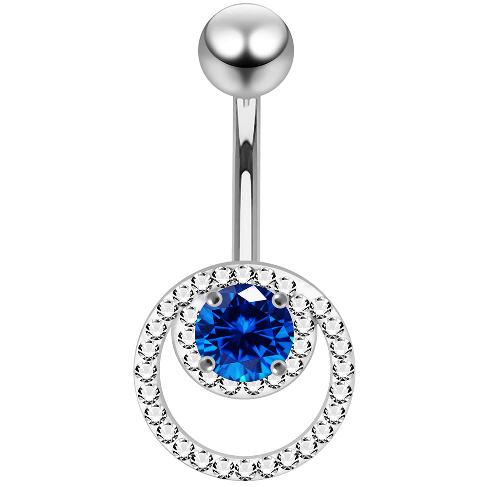 925 Sterling Silver CZ Jewelled Cutout Crescent Non Dangle Belly Button Ring - Monster Piercing