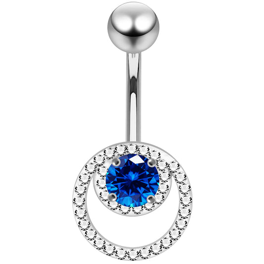 925 Sterling Silver CZ Jewelled Cutout Crescent Non Dangle Belly Button Ring - Monster Piercing