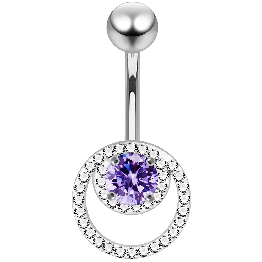 925 Sterling Silver CZ Jewelled Cutout Crescent Non Dangle Belly Button Ring - Monster Piercing