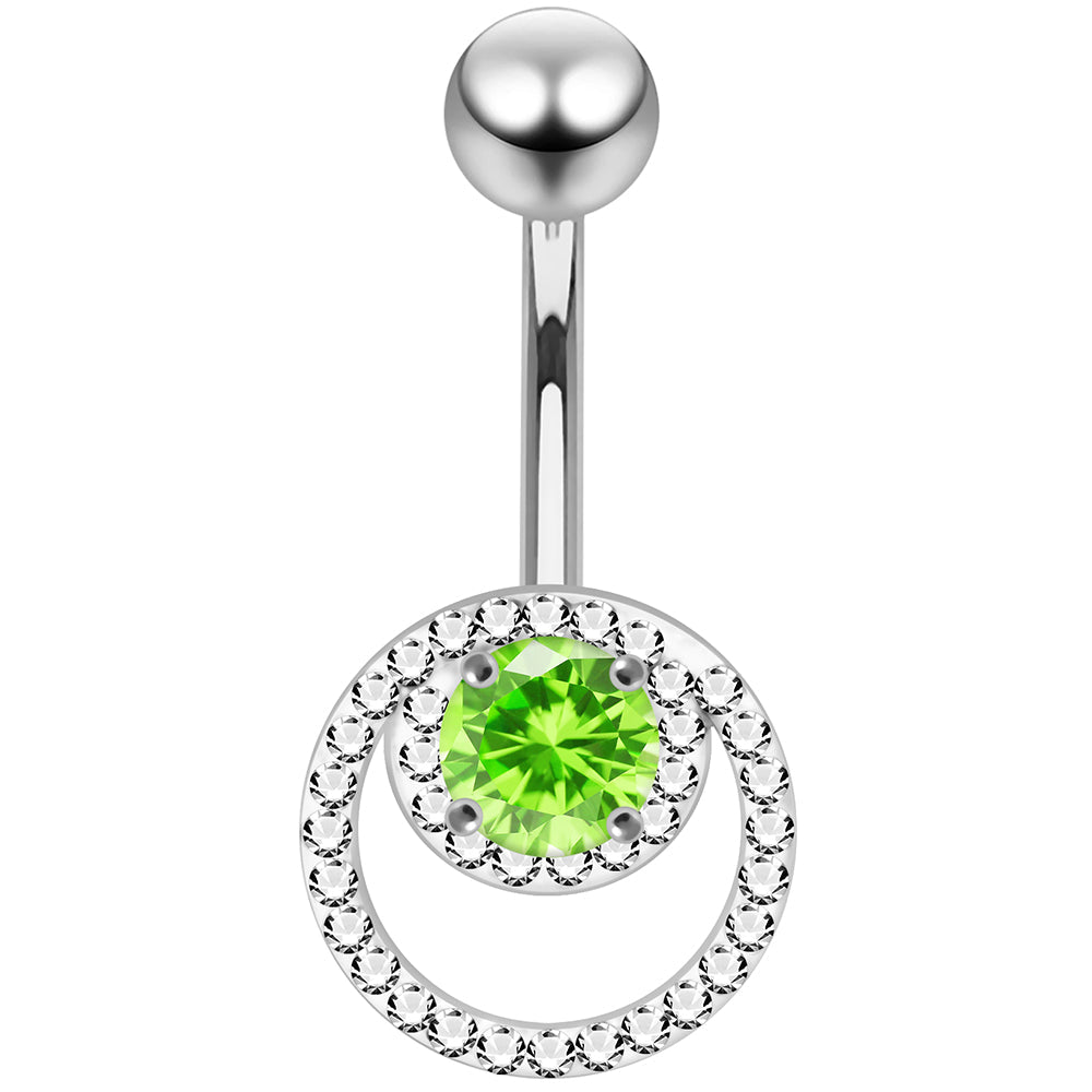 925 Sterling Silver CZ Jewelled Cutout Crescent Non Dangle Belly Button Ring - Monster Piercing