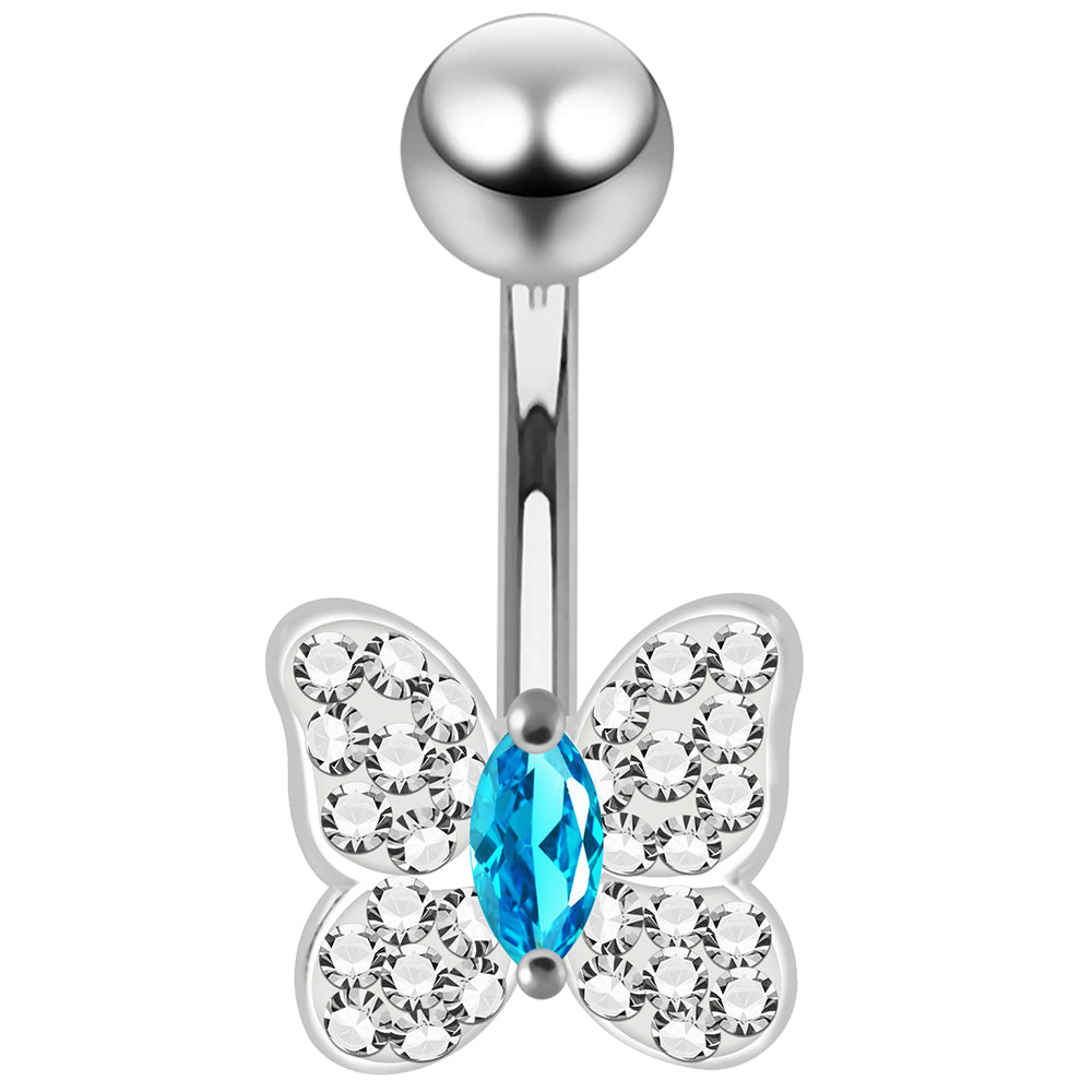925 Sterling Silver CZ Jewelled Butterfly Non Dangle Belly Button Ring - Monster Piercing