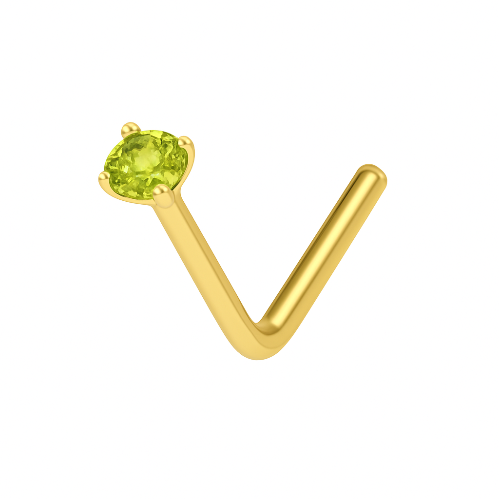 9K Gold L-Bend Crystal Nose Stud - Monster Piercing