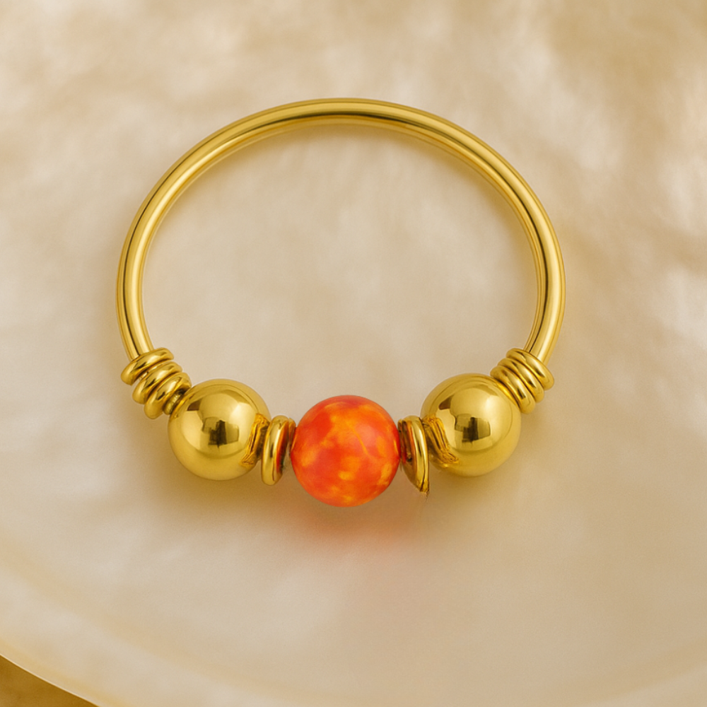 14K Gold Opal Stone Hoop Nose Ring - Monster Piercing