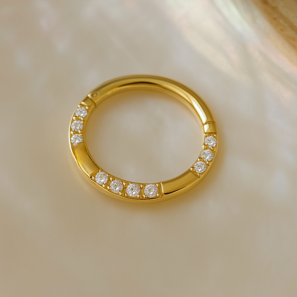 9K Gold Cubic Zirconia Hinged Segment Clicker Ring - Monster Piercing