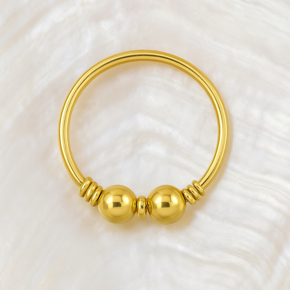 14K Gold Beaded Center Nose Hoop Ring