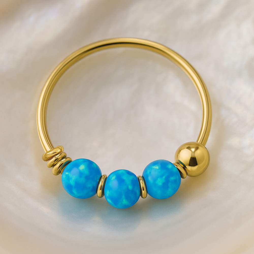 14K Gold Opal Stones Hoop Nose Ring - Monster Piercing