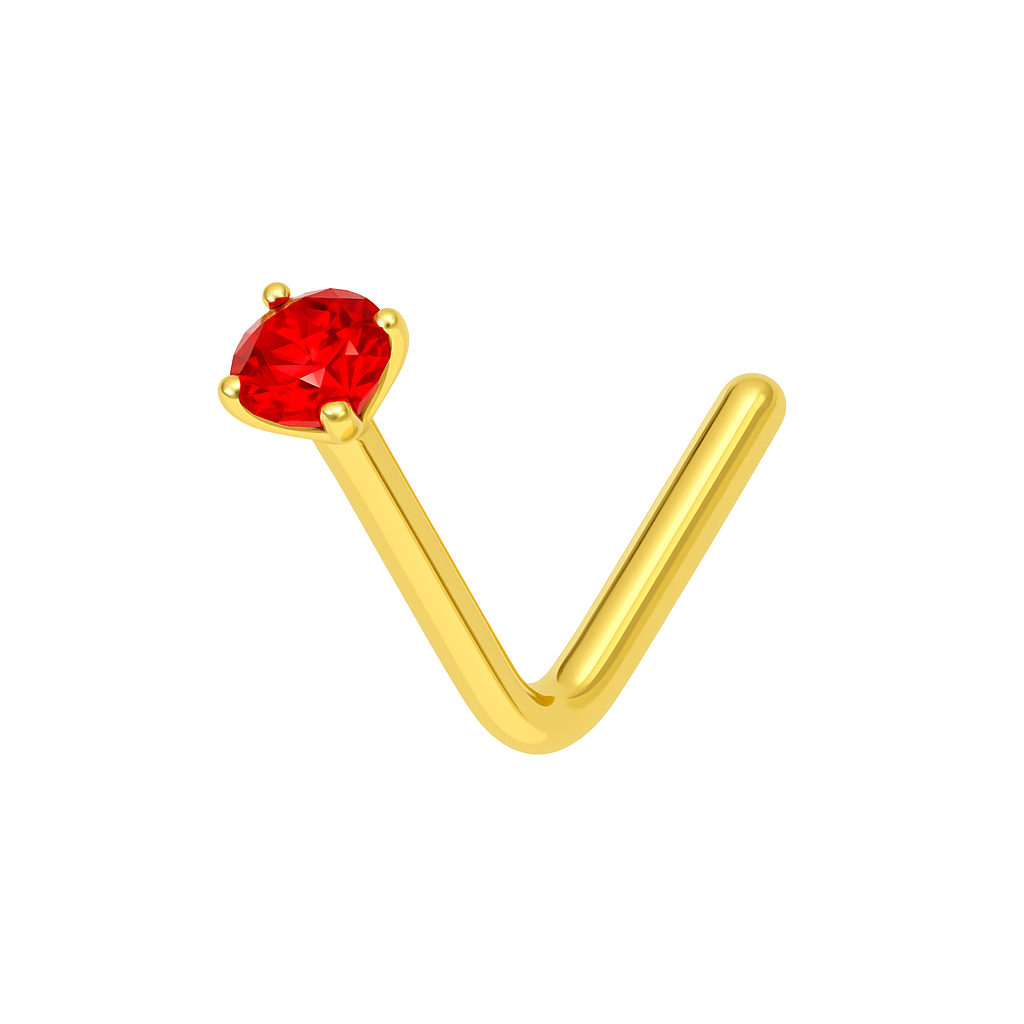 9K Gold L-Bend Crystal Nose Stud - Monster Piercing