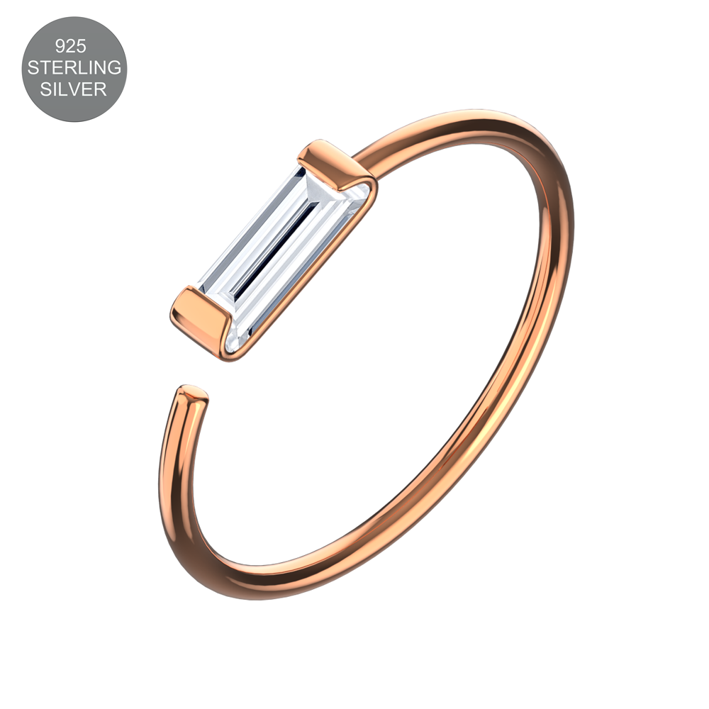 925 Sterling Silver CZ Bar Jewelled Nose Hoop Ring - Monster Piercing