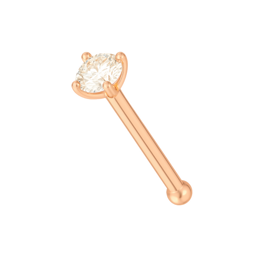 14K Gold Round Cubic Zirconia Jewelled Nose Bone - Monster Piercing