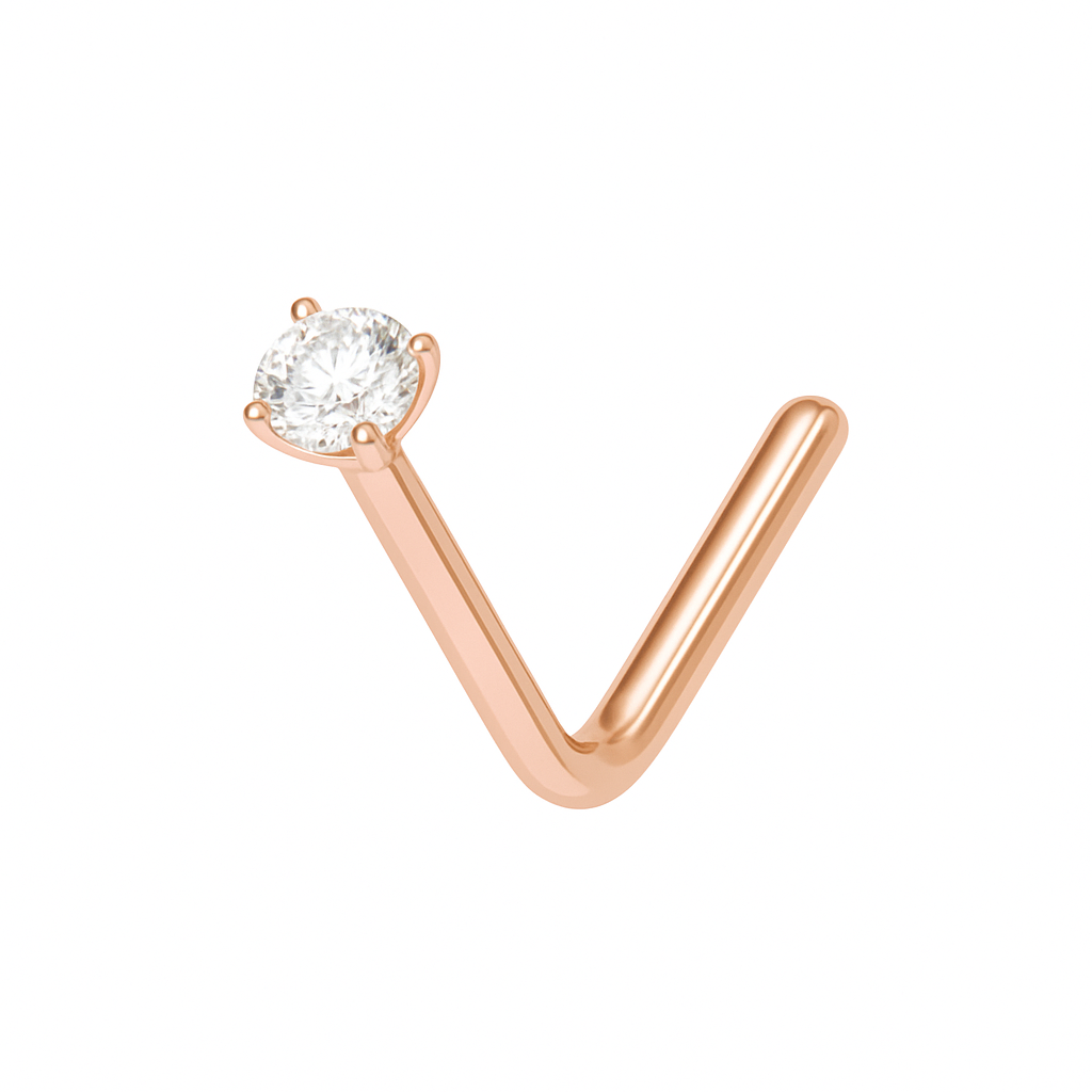 9K Gold L-Bend Jewelled Nose Stud - Monster Piercing