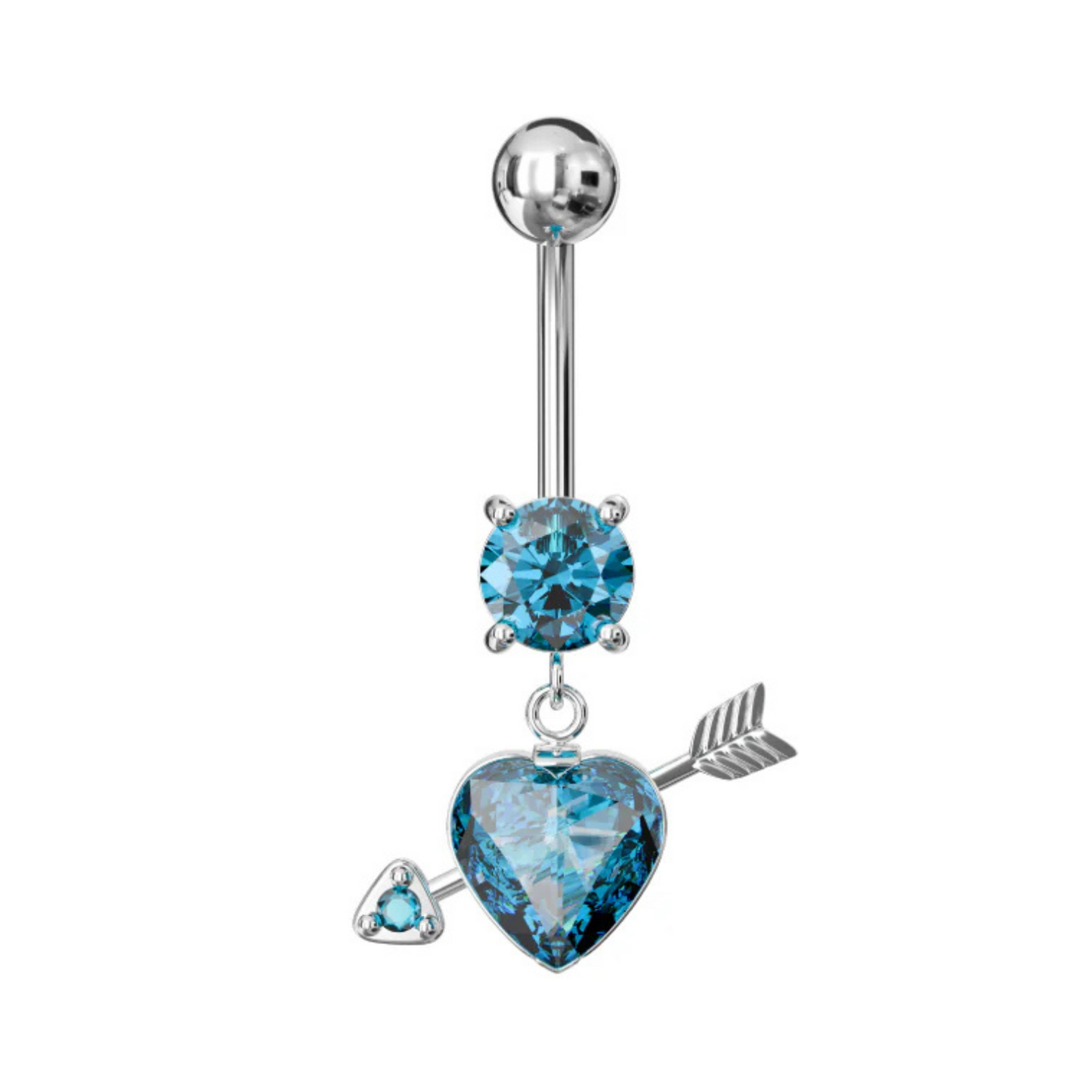 925 Sterling Silver Fancy Jewelled Arrow Heart Dangling Banana Bar Belly Ring - Monster Piercing