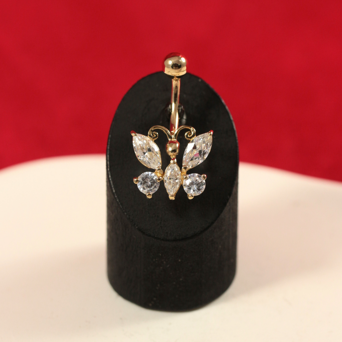 14K Gold Studded Dragonfly Belly Ring - Monster Piercing