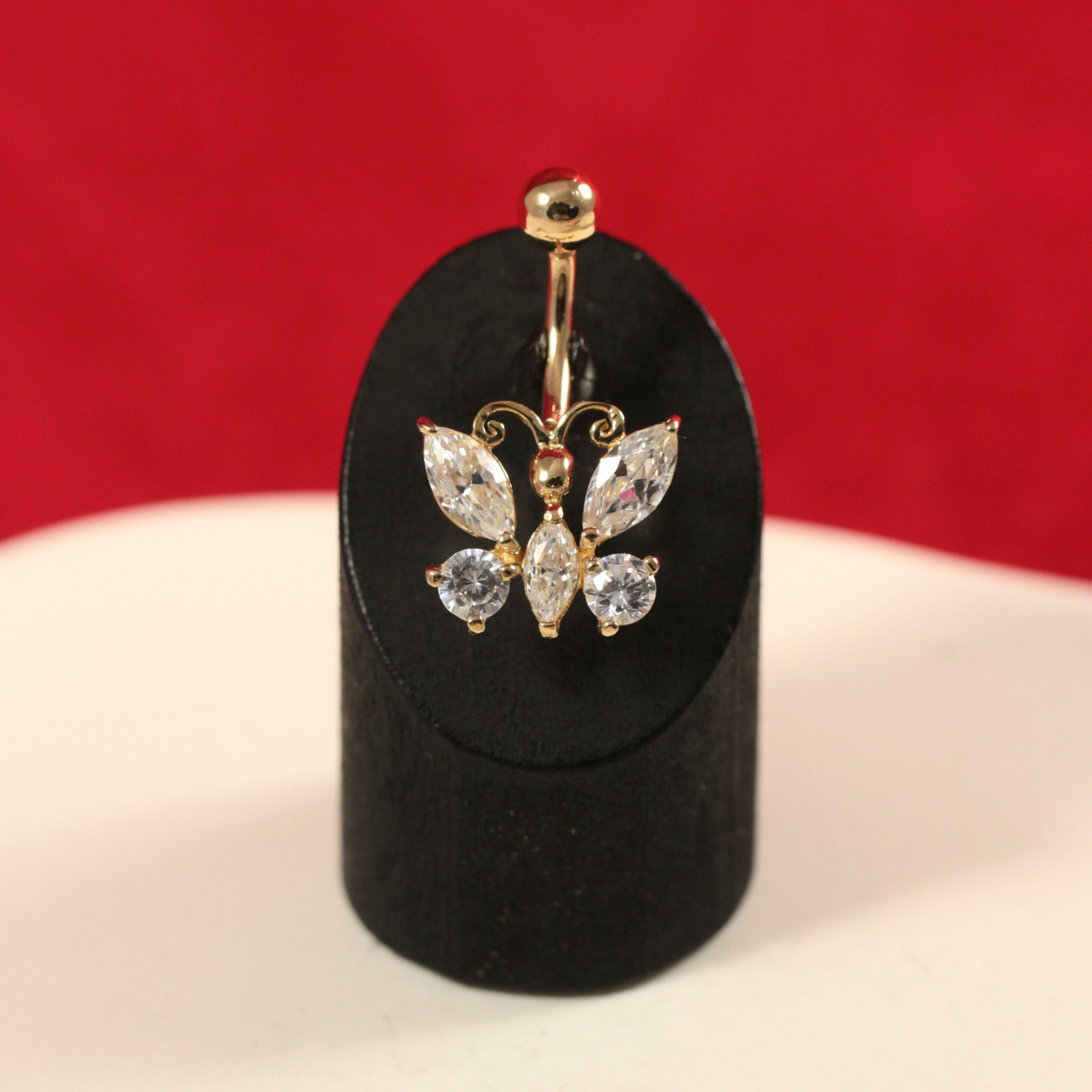 14K Gold Studded Dragonfly Belly Ring - Monster Piercing
