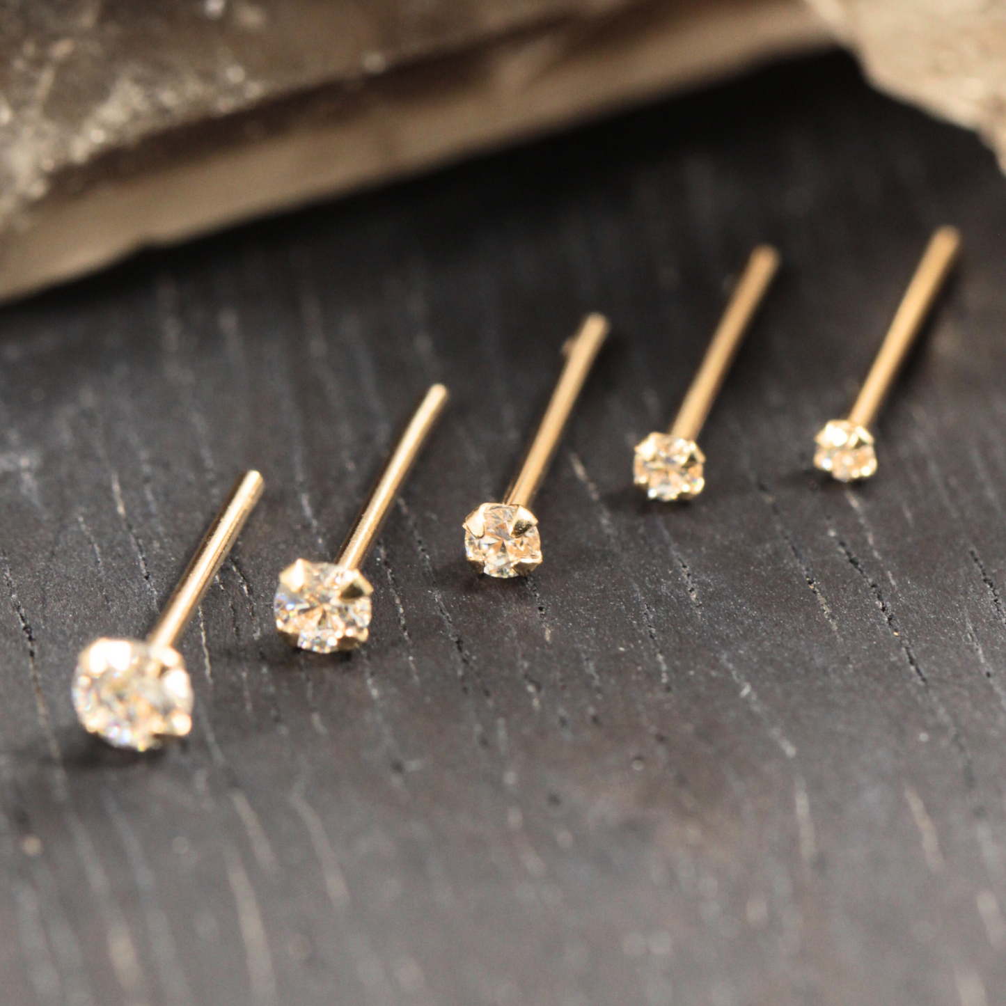 14K Gold Cubic Zirconia Stone in Prong Setting Nose Stud - Monster Piercing