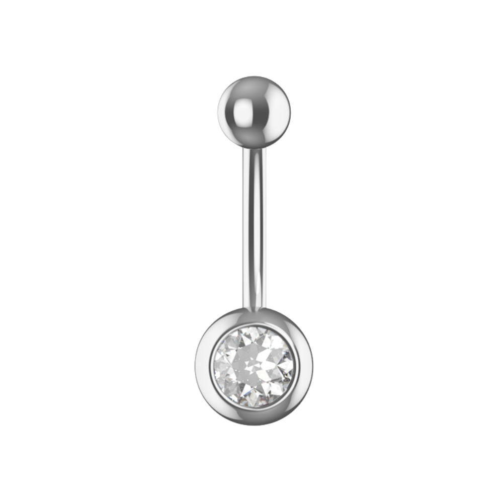 EO Gas Sterilised 316L Surgical Steel Single CZ Jewelled Belly Ring 8mm 10mm 12mm