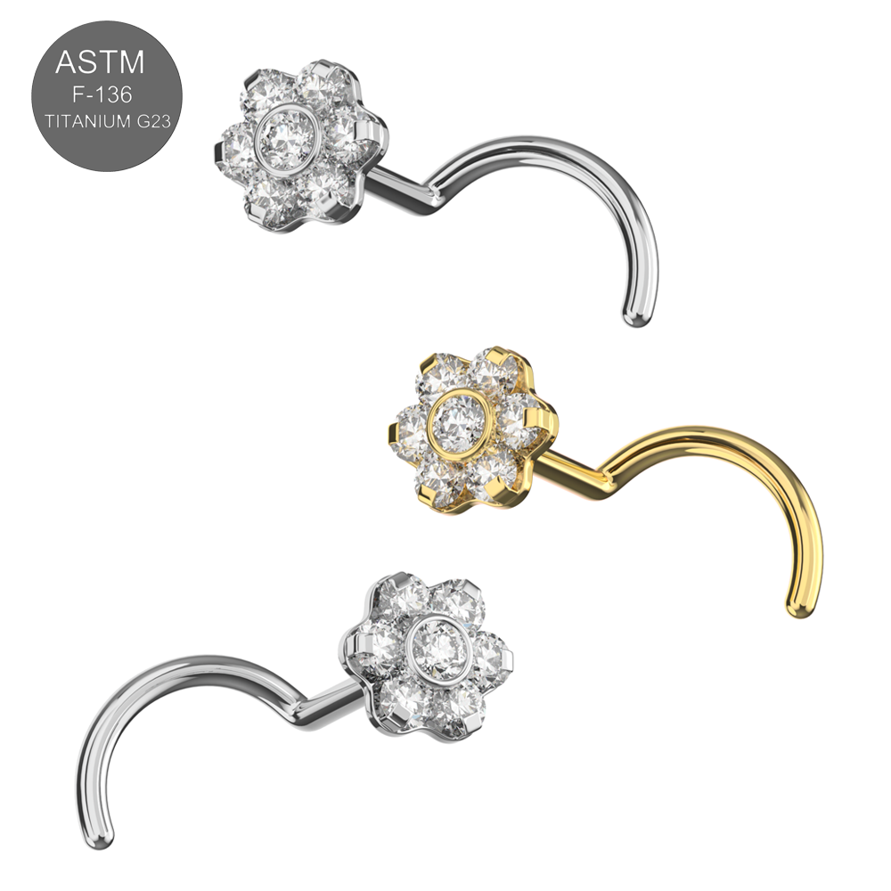 G23 Titanium CZ Jewelled Flower Nose Screw - Monster Piercing