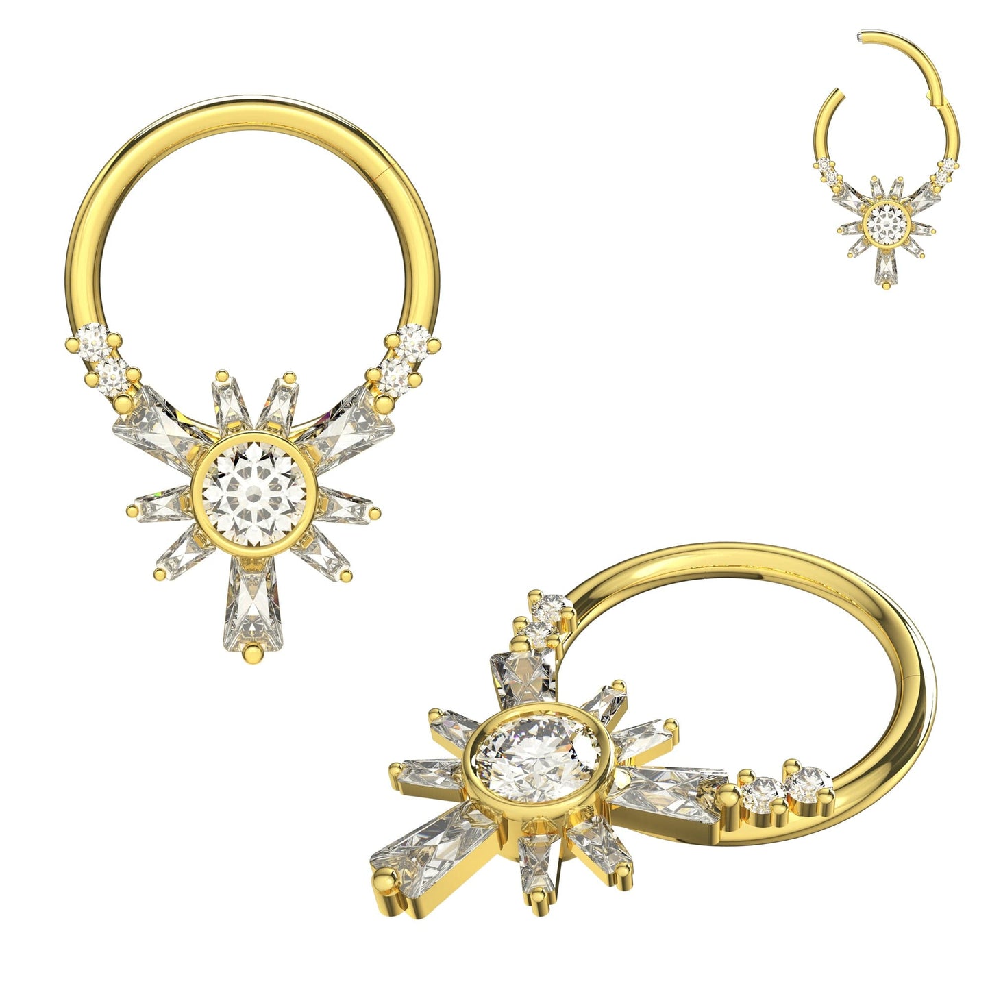 316L Surgical Steel Cubic Zirconia Jewelled Hinged Segment Clicker Ring - Monster Piercing