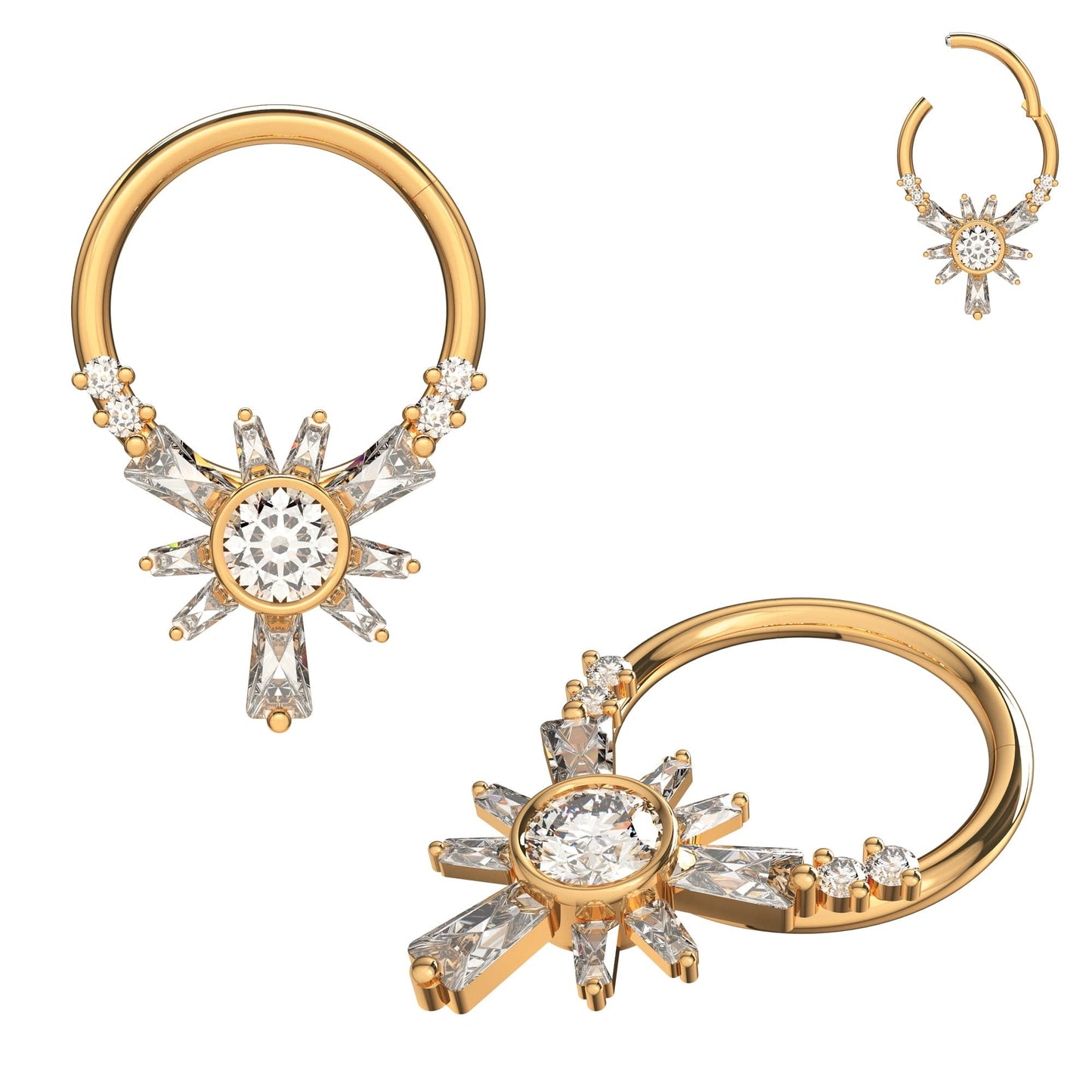 316L Surgical Steel Cubic Zirconia Jewelled Hinged Segment Clicker Ring - Monster Piercing