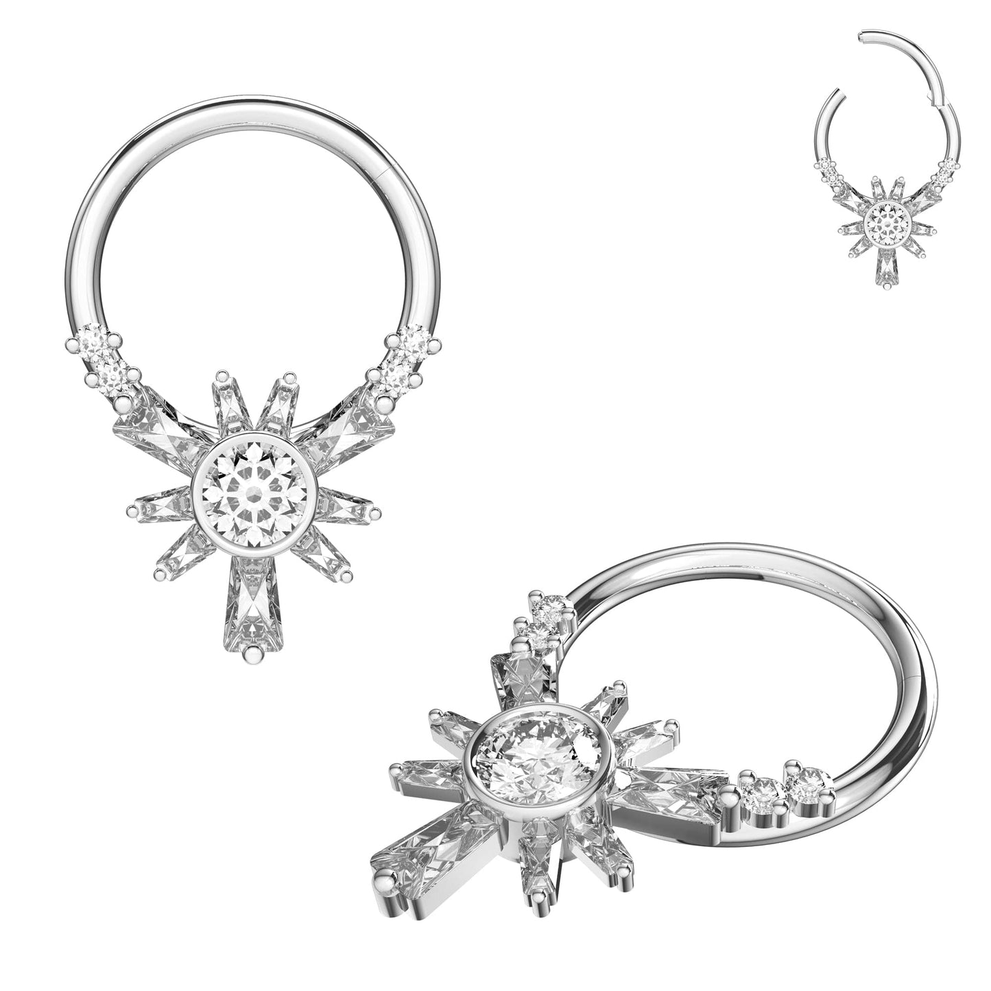 316L Surgical Steel Cubic Zirconia Jewelled Hinged Segment Clicker Ring - Monster Piercing