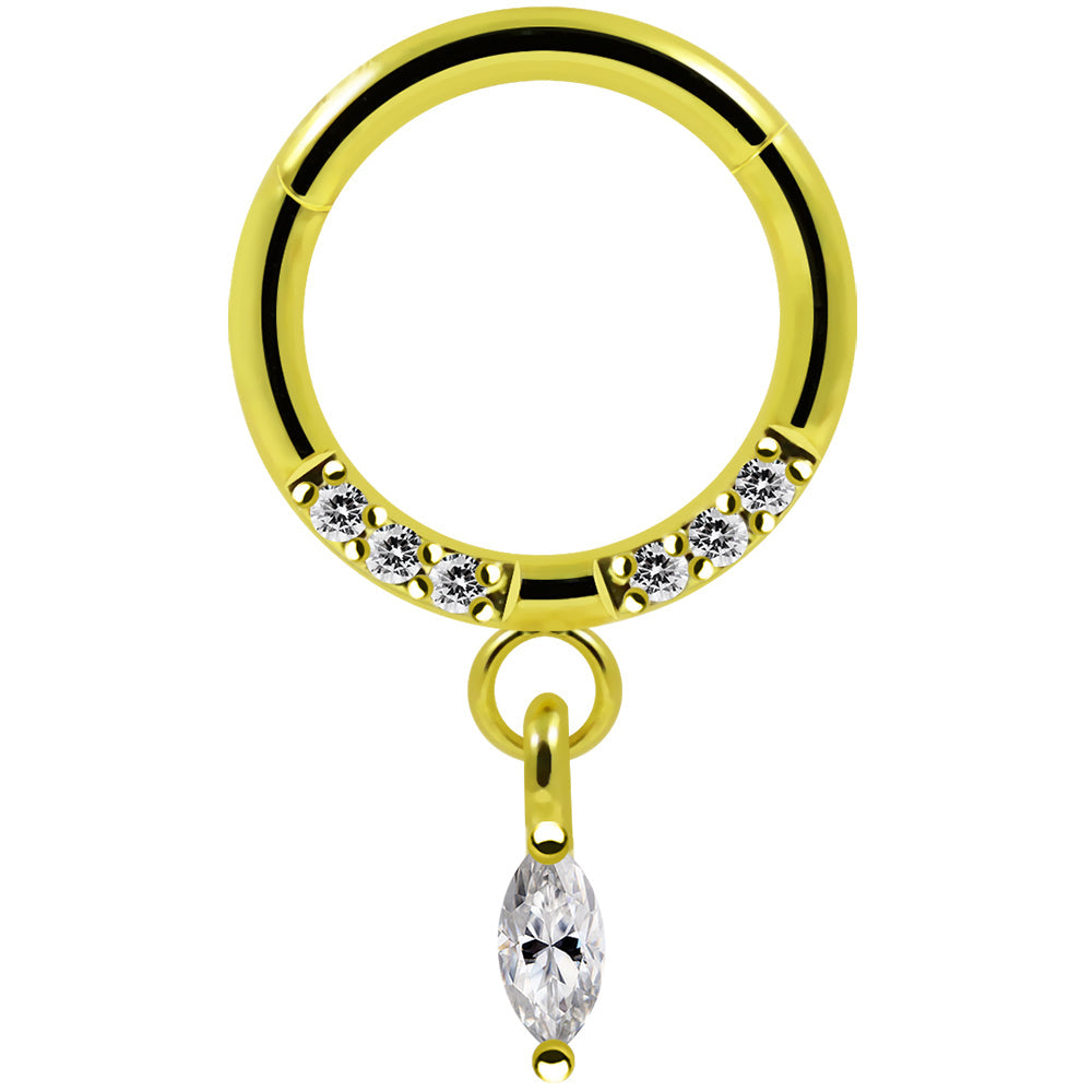316L Surgical Steel CZ Jewelled Dangling Marquise Hinged Segment Clicker - Monster Piercing