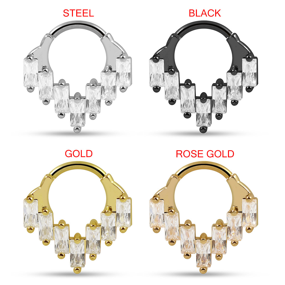 316L Surgical Steel Multi CZ Jewelled Chandelier Style Hinged Segment Clicker Ring - Monster Piercing