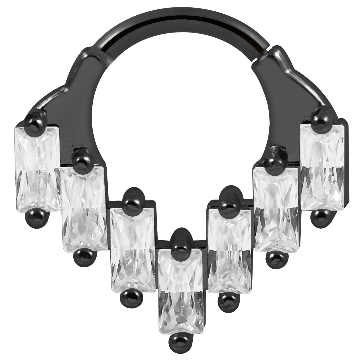 316L Surgical Steel Multi CZ Jewelled Chandelier Style Hinged Segment Clicker Ring - Monster Piercing