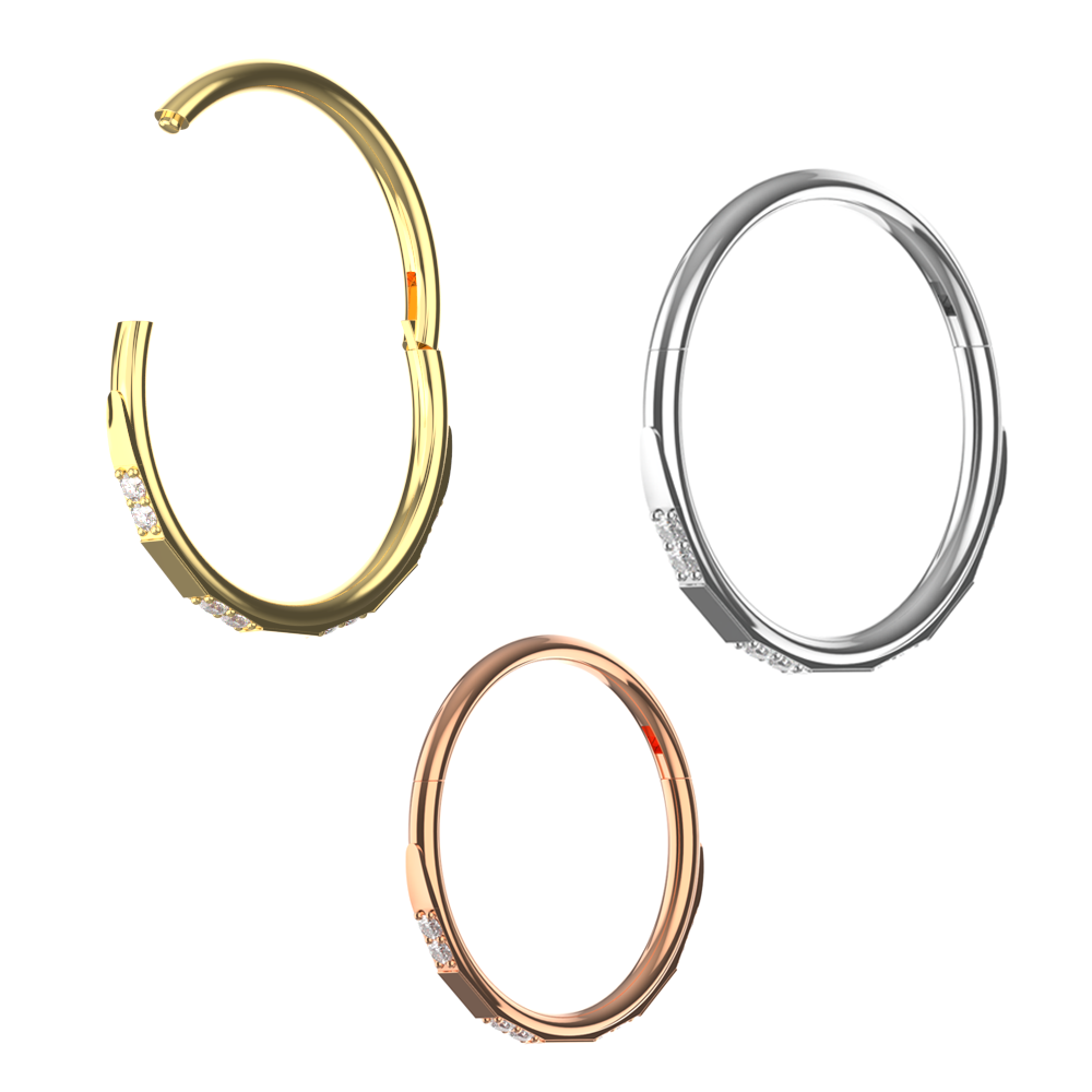 316L Surgical Steel Double CZ Jewelled Hinged Septum Clicker Ring - Monster Piercing