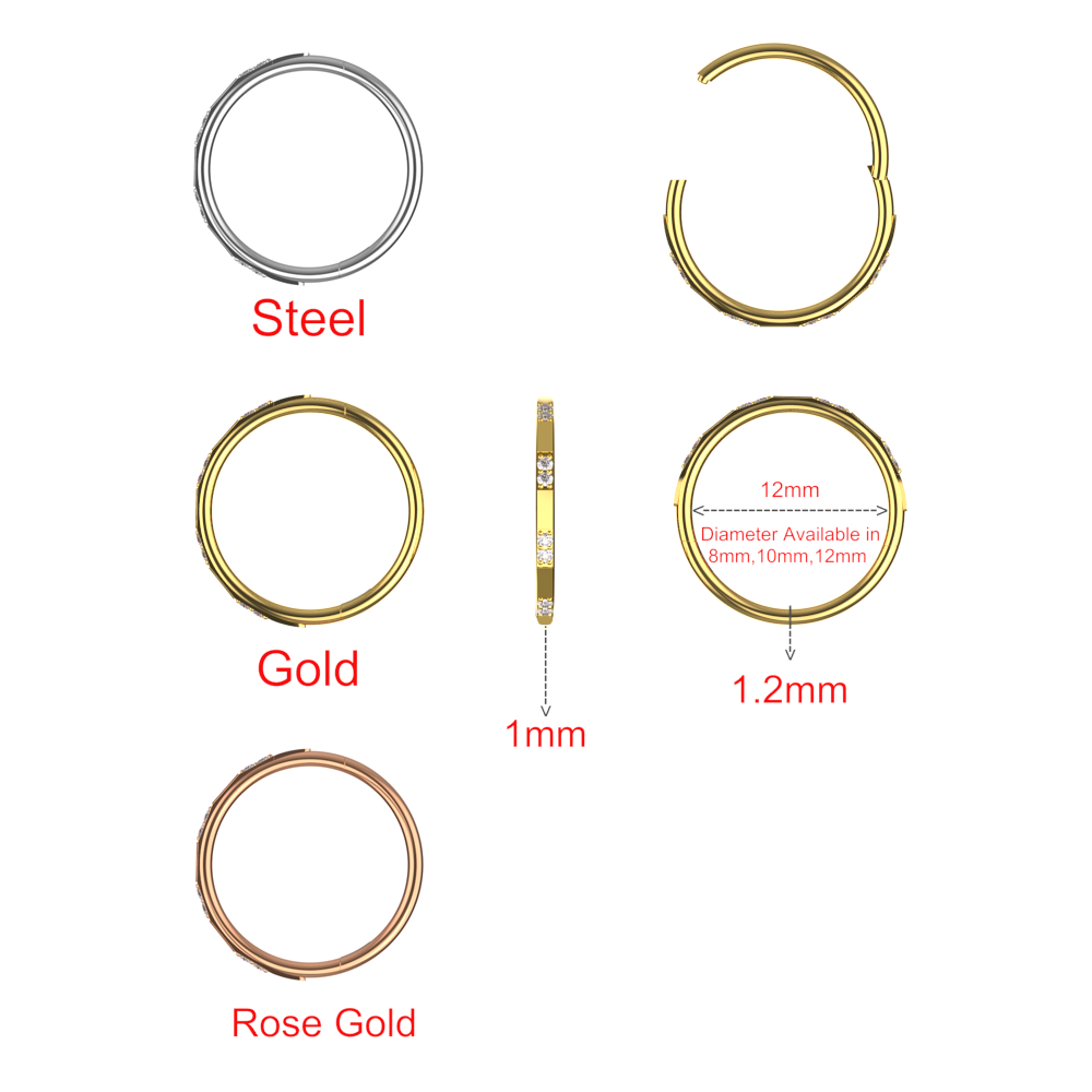 316L Surgical Steel Double CZ Jewelled Hinged Septum Clicker Ring - Monster Piercing