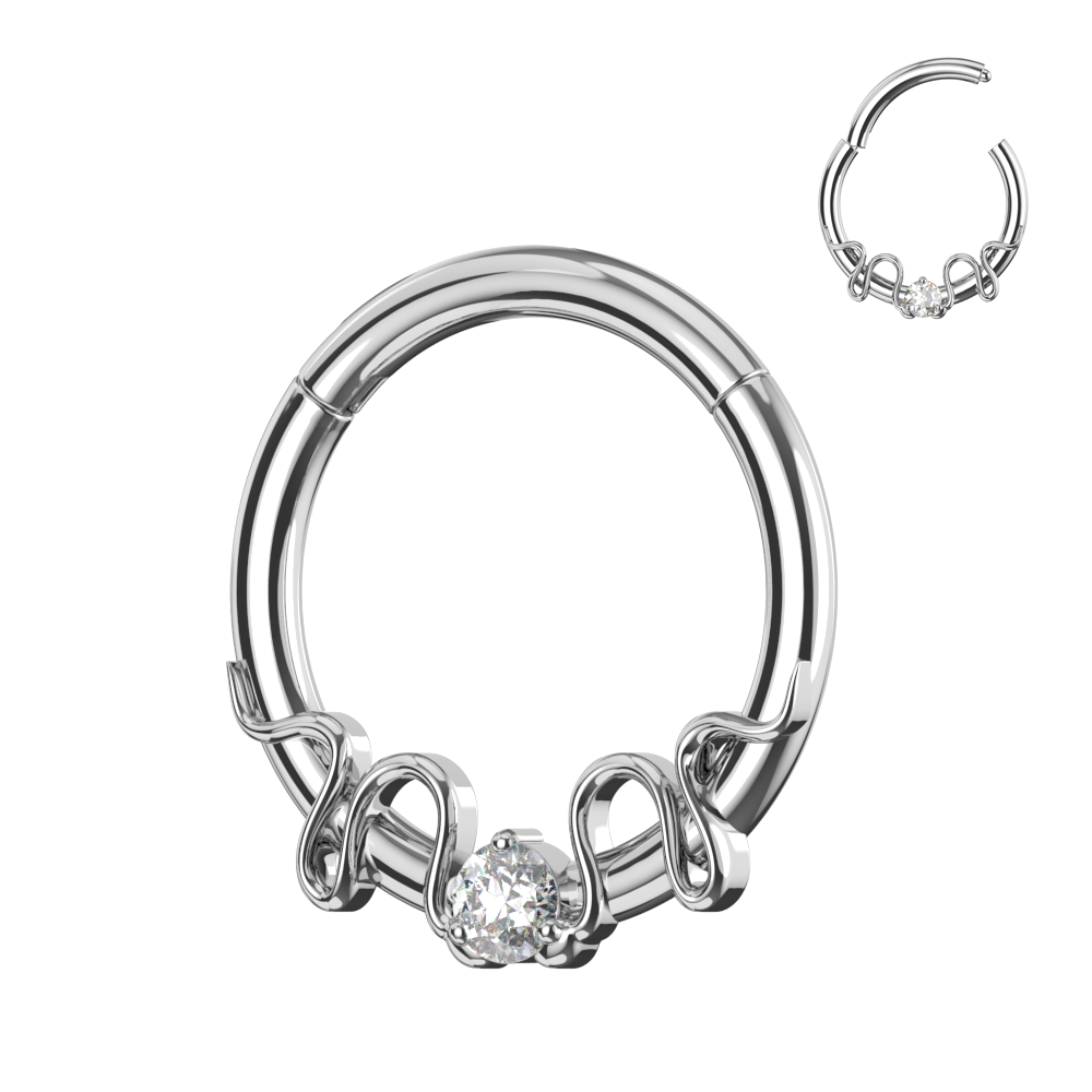 316L Surgical Steel Round CZ Duo Snake Hinged Segment Clicker Ring - Monster Piercing