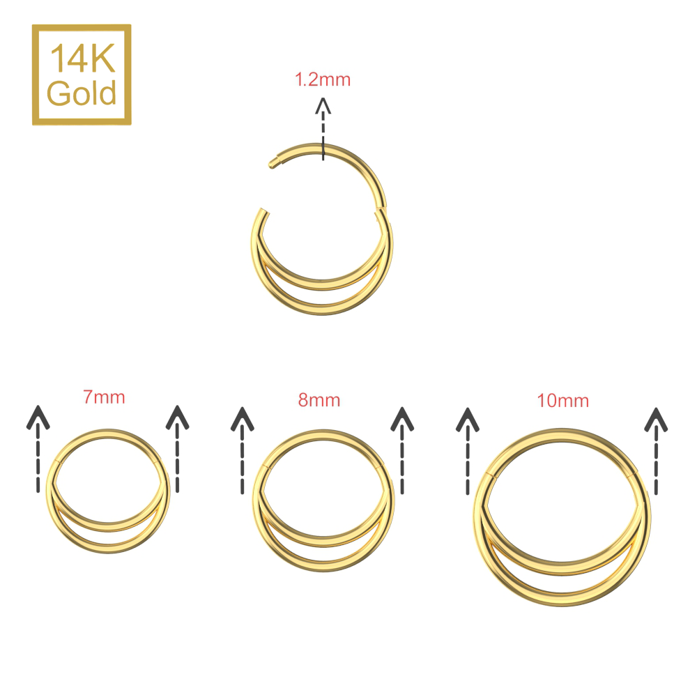 14K Gold Classic Double Ring Segment Clicker Ring - Monster Piercing