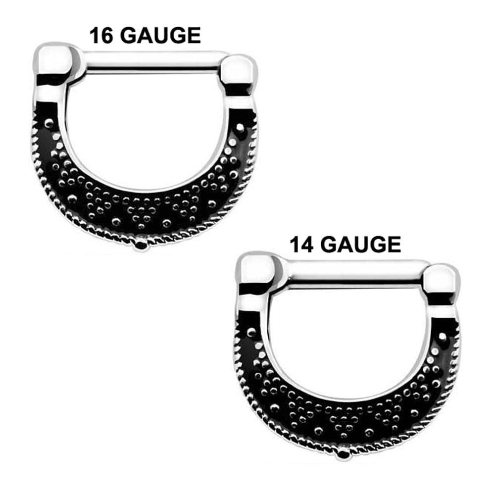 316L Surgical Steel Dotted Pattern Oxidized Septum Clicker Ring - Monster Piercing