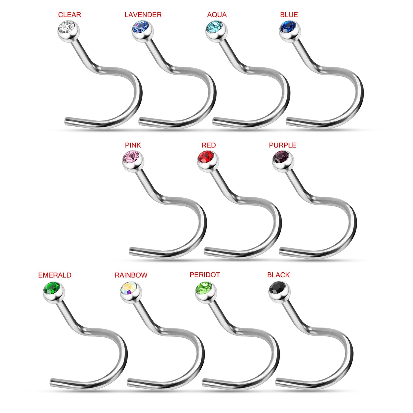 316L Surgical Steel Single Rhinestone Jewelled Screw Type Nose Pin - Monster Piercing