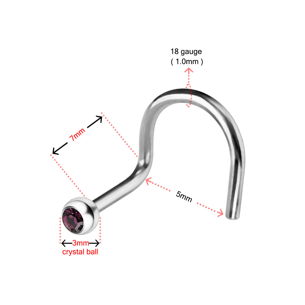 316L Surgical Steel Single Rhinestone Jewelled Screw Type Nose Pin - Monster Piercing