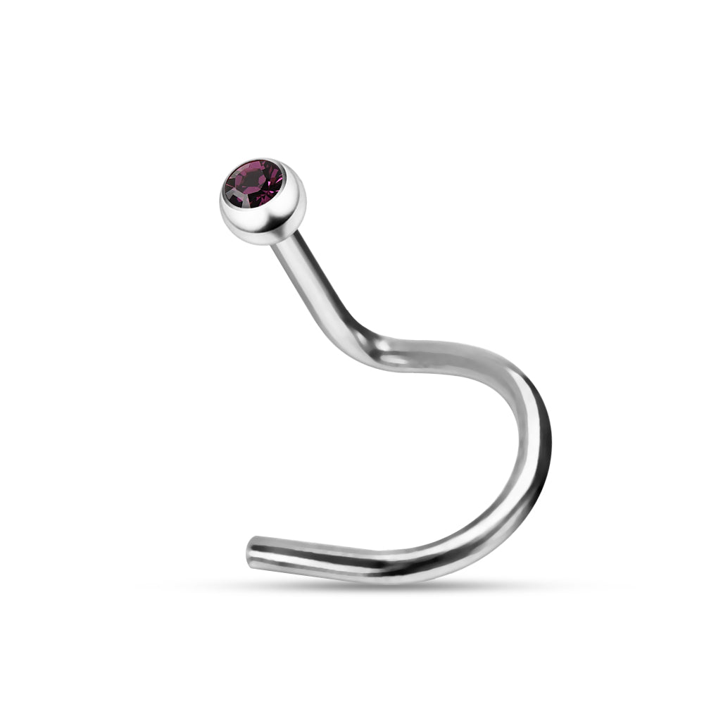 316L Surgical Steel Single Rhinestone Jewelled Screw Type Nose Pin - Monster Piercing