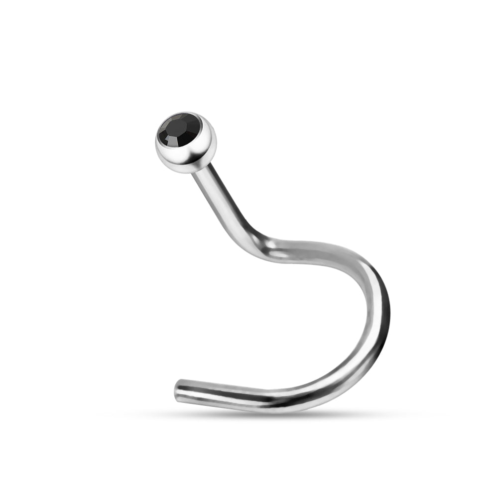 316L Surgical Steel Single Rhinestone Jewelled Screw Type Nose Pin - Monster Piercing