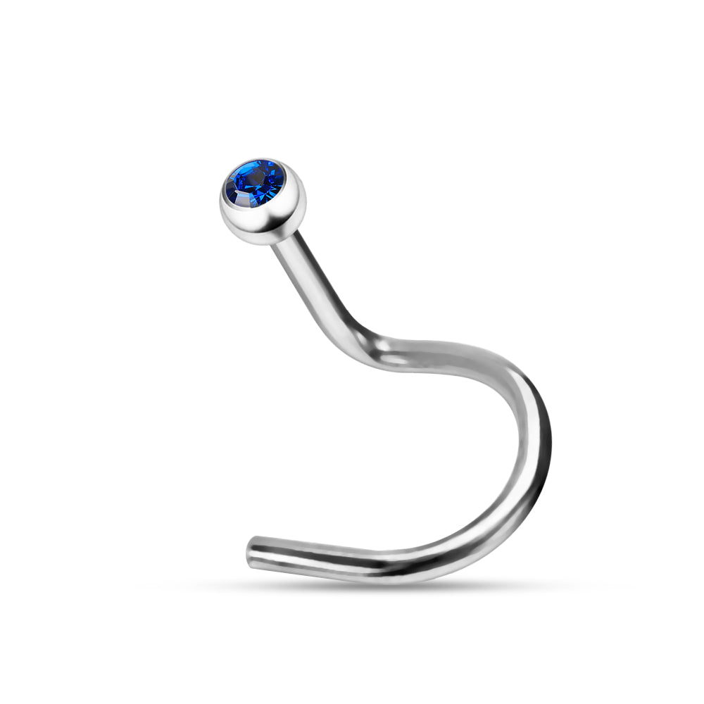 316L Surgical Steel Single Rhinestone Jewelled Screw Type Nose Pin - Monster Piercing